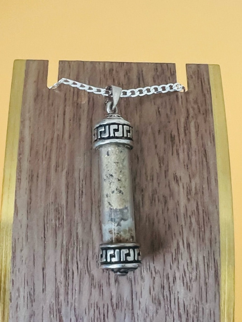 Vintage Pendant  .925 SILVER MEZUZA with holly land Israel sand